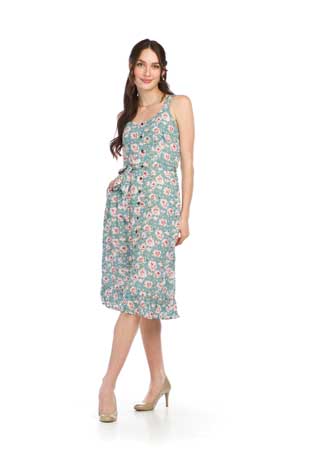 PD-16713 - FLORAL CRINKLED DRESS WITH POCKETS AND TIE BELT - Colors: AS SHOWN - Available Sizes:XS-XXL - Catalog Page:22 